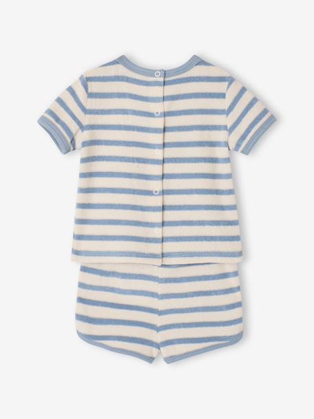 Badstoffen babyset met T-shirt en short blauw, gestreept+taupe - vertbaudet enfant 