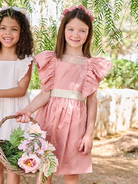 Robe cérémonie fille ceinture dorée blanc+blush - vertbaudet enfant 