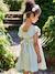 Robe de cérémonie en gaze de coton fille manches en broderie anglaise rose pâle+vert sauge - vertbaudet enfant 