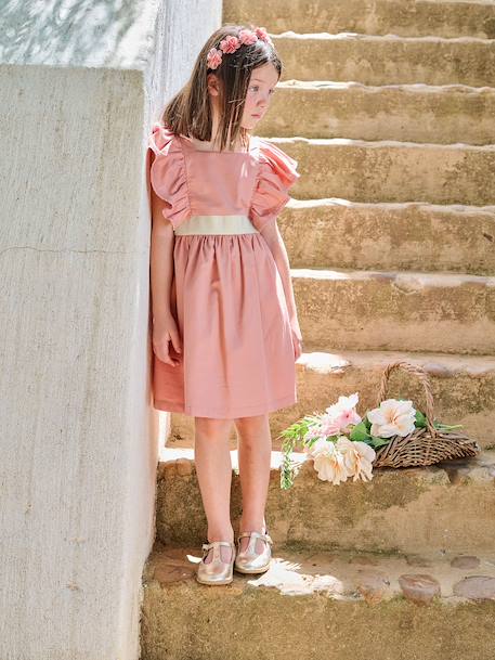 Fille-Robe cérémonie fille ceinture dorée 