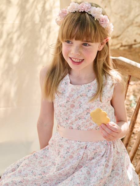 Robe de cérémonie motifs fleurs fille blanc+blanc imprimé+bleu clair+rose imprimé+rose pâle - vertbaudet enfant 