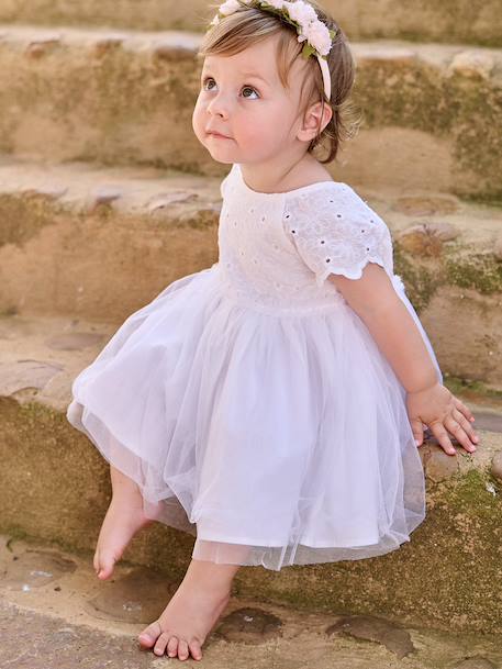 Robe bébé fille tulle broderie blanc - vertbaudet enfant 