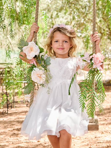 Robe fille dentelle et tulle blanc - vertbaudet enfant 