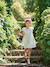 Robe de cérémonie en gaze de coton fille manches en broderie anglaise rose pâle+vert sauge - vertbaudet enfant 
