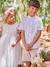 Chemise en lin col Mao garçon blanc+vert sauge - vertbaudet enfant 