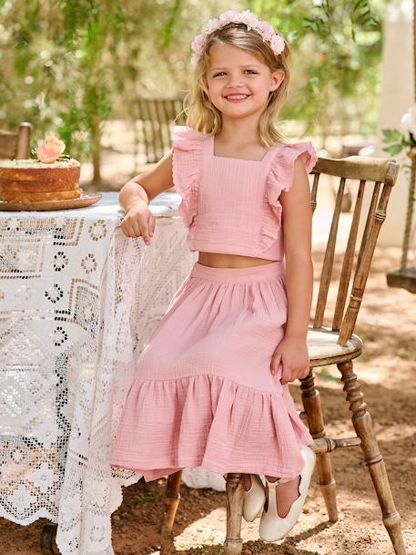 Ceremonie-set blouse en rok met volant voor meisjes rouge+saliegroen - vertbaudet enfant 