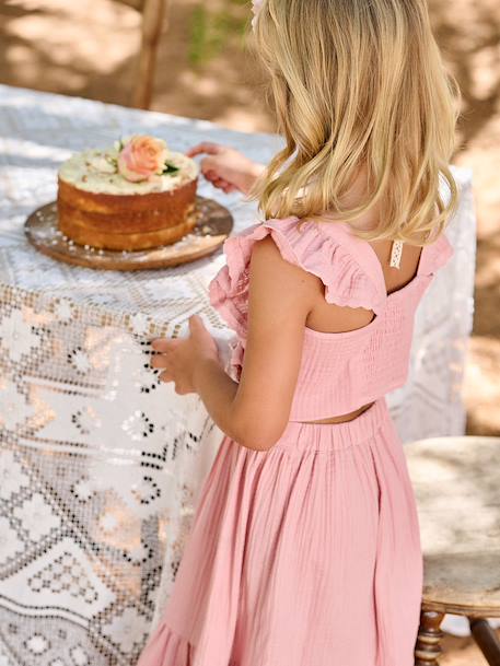 Ensemble fille cérémonie blouse jupe à volant blush+vert sauge - vertbaudet enfant 