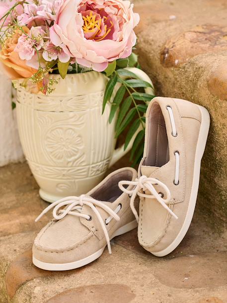 Chaussures bateau enfant garçon cuir beige - vertbaudet enfant 