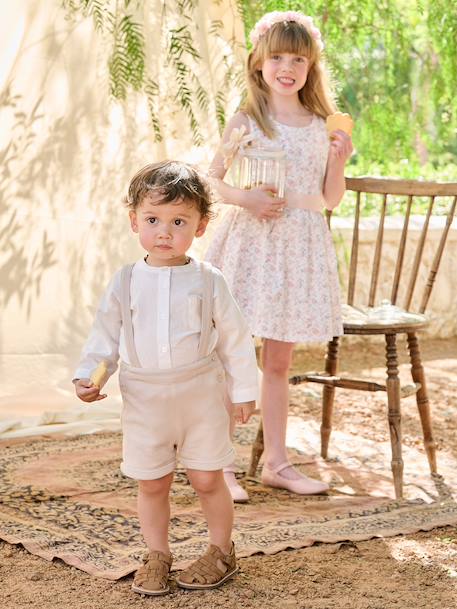 Feestelijke set met overhemd + korte broek voor baby beige+saliegroen - vertbaudet enfant 