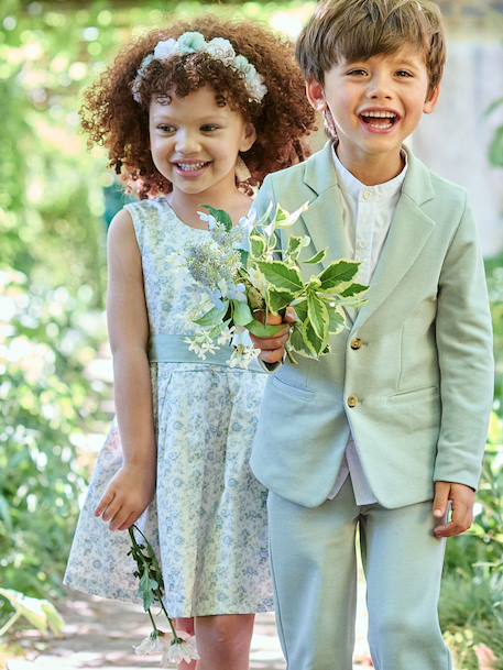 Ensemble céremonie chemise col Mao, veste et pantalon garçon beige+bleu ciel+vert d'eau - vertbaudet enfant 