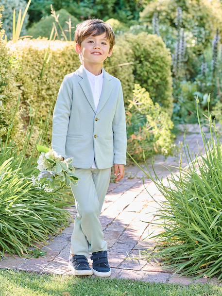 Feestelijke jongensset met overhemd met maokraag en broek beige+blauwgroen+hemelsblauw - vertbaudet enfant 