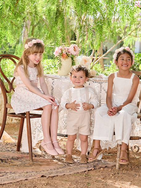 Ensemble bébé chemise et short cérémonie beige+vert sauge - vertbaudet enfant 