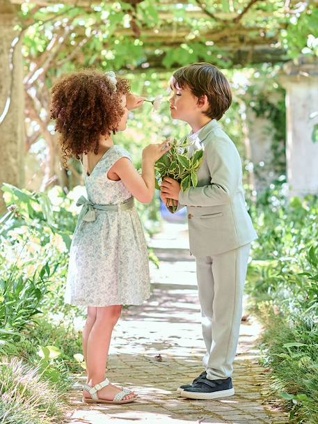 Ensemble céremonie chemise col Mao, veste et pantalon garçon beige+bleu ciel+vert d'eau - vertbaudet enfant 