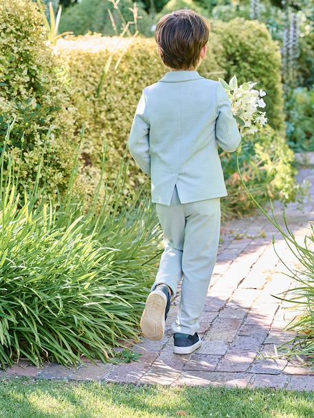 Ensemble céremonie chemise col Mao, veste et pantalon garçon beige+bleu ciel+vert d'eau - vertbaudet enfant 