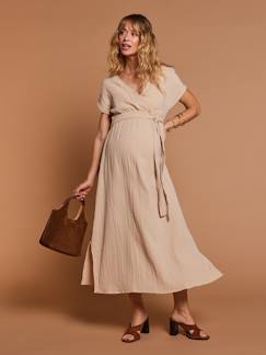 -Robe longue grossesse effet cache-coeur en gaze de coton