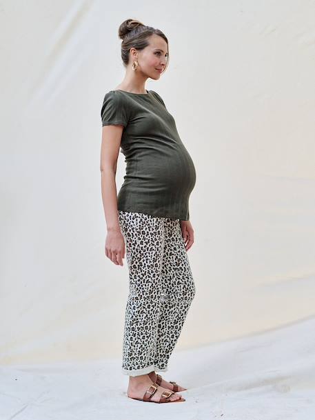 Tee-shirt de grossesse décolleté dos maille désaiguillée kaki+terracotta - vertbaudet enfant 