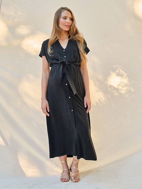 Robe chemise longue en lin mélangé grossesse et allaitement beige+kaki+noir - vertbaudet enfant 