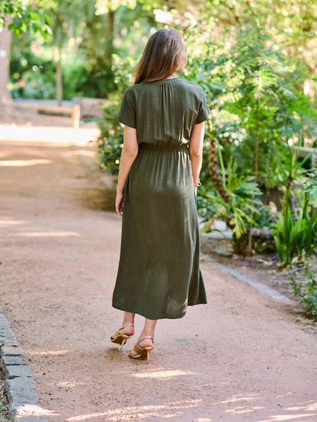 Robe chemise longue en lin mélangé grossesse et allaitement beige+kaki+noir - vertbaudet enfant 