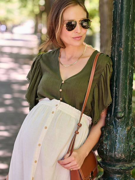 Blouse grossesse et allaitement avec lin beige+kaki - vertbaudet enfant 