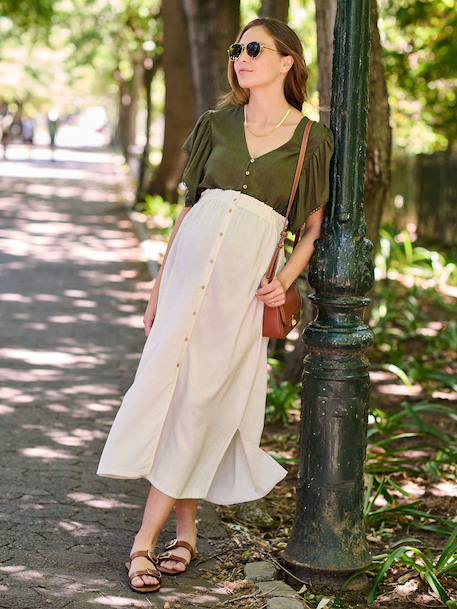 Blouse grossesse et allaitement avec lin beige+kaki - vertbaudet enfant 