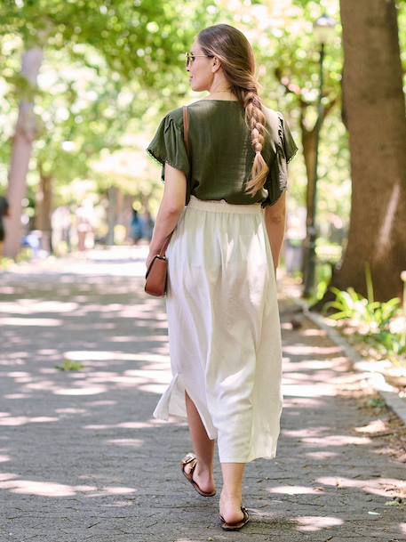 Blouse grossesse et allaitement avec lin beige+kaki - vertbaudet enfant 