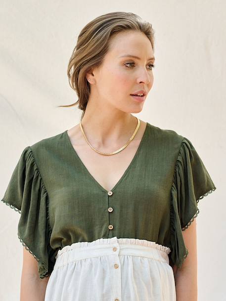 Blouse grossesse et allaitement avec lin beige+kaki - vertbaudet enfant 