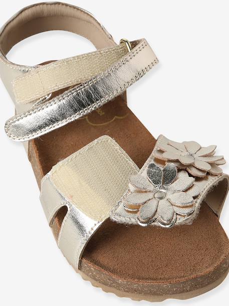 Sandale ouverte fleur cuir or - vertbaudet enfant 
