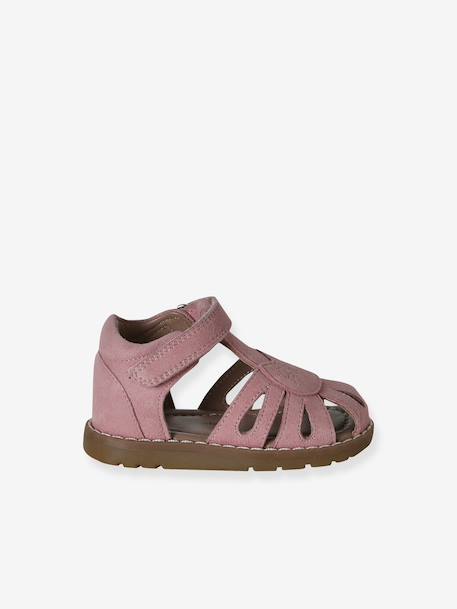 Sandales bébé cuir à scratchs fermées rose - vertbaudet enfant 