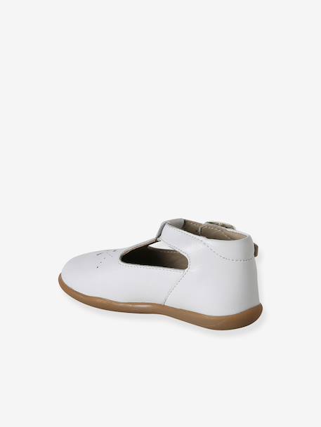 Salomés schoenen voor babymeisjes, leer, met gesp iriserend beige+wit - vertbaudet enfant 