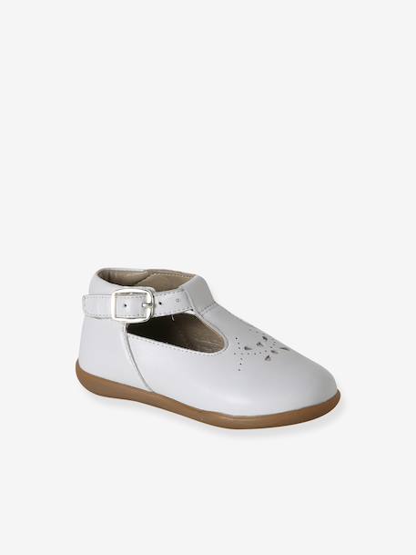 Salomés schoenen voor babymeisjes, leer, met gesp iriserend beige+wit - vertbaudet enfant 