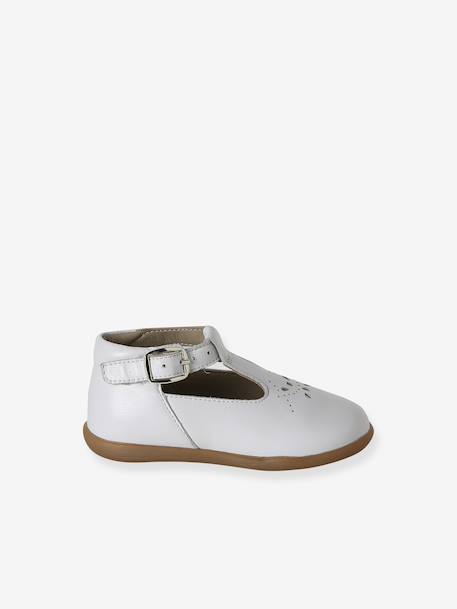 Chaussures salomés bébé fille cuir boucle beige irisé+blanc - vertbaudet enfant 