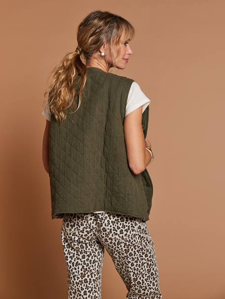 Veste matelassée évolutive avec protège-bébé grossesse et post grossesse en gaze de coton chocolat+écru+kaki - vertbaudet enfant 