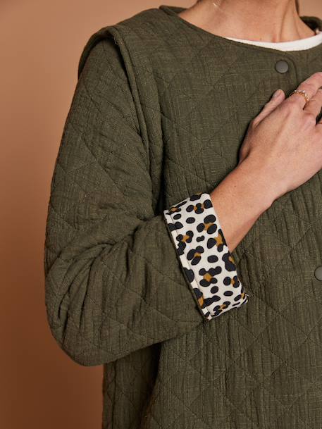Veste matelassée évolutive avec protège-bébé grossesse et post grossesse en gaze de coton chocolat+écru+kaki - vertbaudet enfant 