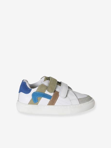 Baskets enfant garçon cuir à scratchs écru+lot blanc+lot bleu - vertbaudet enfant 