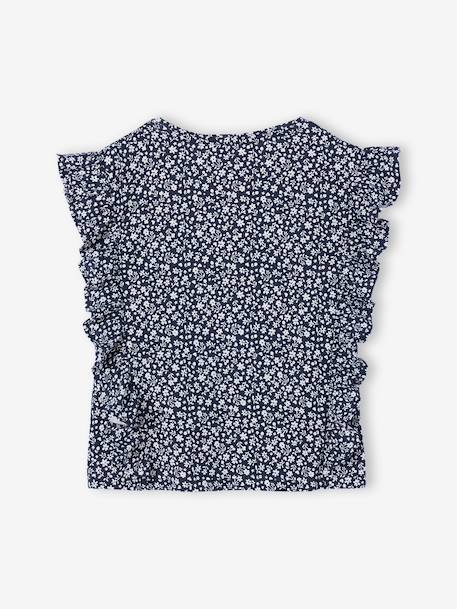 T-shirt manches courtes fille volants marine+vert sauge - vertbaudet enfant 
