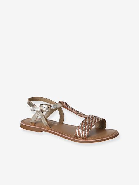 Sandales cuir fille Light gold+marron+marron imprimé - vertbaudet enfant 