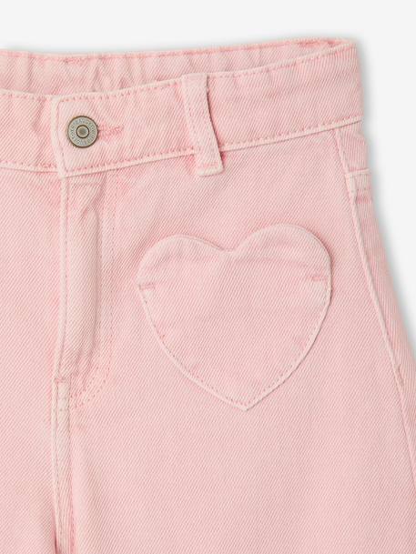 Wijde broek voor meisjes met hartvormige zakken lichtgeel+roze (poederkleur) - vertbaudet enfant 