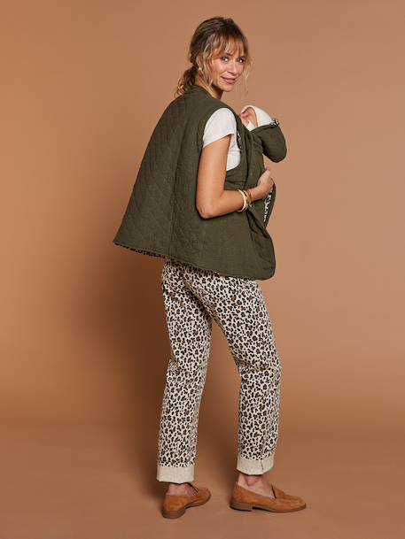 Veste matelassée évolutive avec protège-bébé grossesse et post grossesse en gaze de coton chocolat+écru+kaki - vertbaudet enfant 