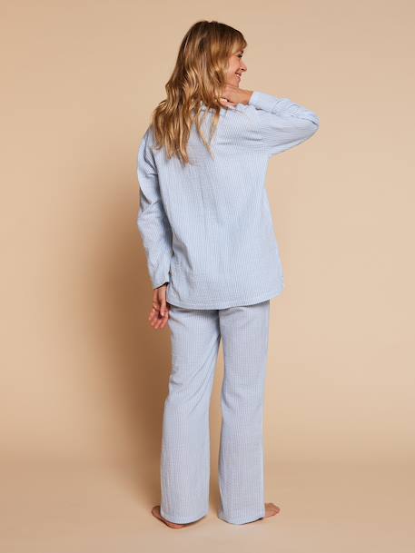 Pyjama grossesse 2 pièces en gaze de coton écru+rayé bleu - vertbaudet enfant 
