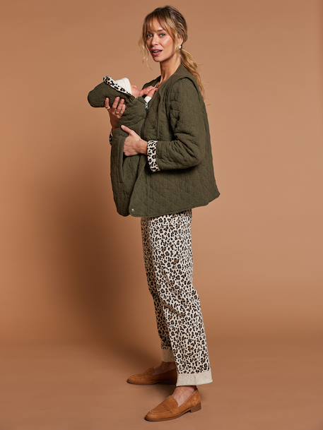 Veste matelassée évolutive avec protège-bébé grossesse et post grossesse en gaze de coton chocolat+écru+kaki - vertbaudet enfant 