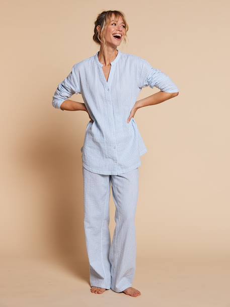 Pyjama grossesse 2 pièces en gaze de coton écru+rayé bleu - vertbaudet enfant 