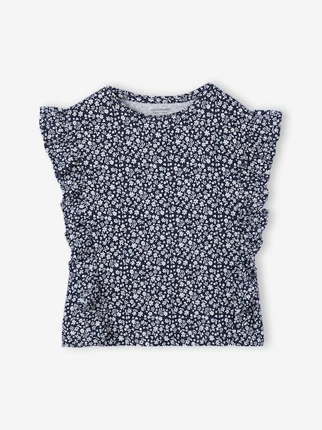 T-shirt manches courtes fille volants marine+vert sauge - vertbaudet enfant 