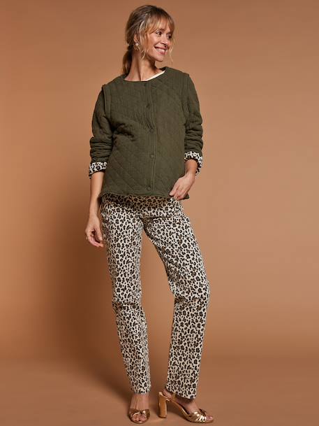 Veste matelassée évolutive avec protège-bébé grossesse et post grossesse en gaze de coton chocolat+écru+kaki - vertbaudet enfant 