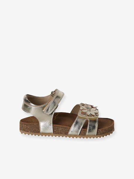 Sandale ouverte fleur cuir or - vertbaudet enfant 