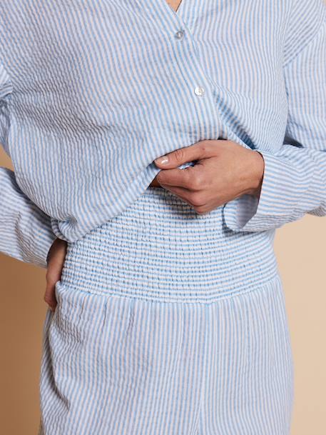 Pyjama grossesse 2 pièces en gaze de coton écru+rayé bleu - vertbaudet enfant 