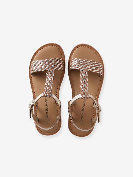 Leren meisjessandalen bruin+bruin, bedrukt+Light gold - vertbaudet enfant 