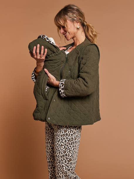 Veste matelassée évolutive avec protège-bébé grossesse et post grossesse en gaze de coton chocolat+écru+kaki - vertbaudet enfant 