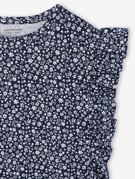 T-shirt met korte mouwen en ruches voor meisjes marineblauw+saliegroen - vertbaudet enfant 
