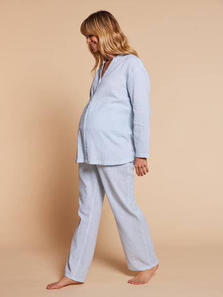 Pyjama grossesse 2 pièces en gaze de coton écru+rayé bleu - vertbaudet enfant 