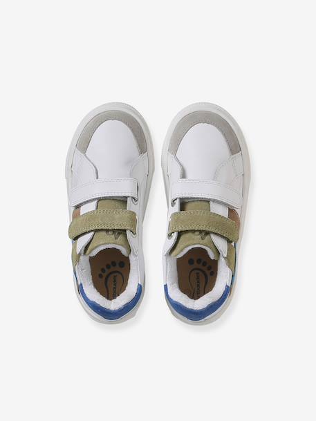 Baskets enfant garçon cuir à scratchs écru+lot blanc+lot bleu - vertbaudet enfant 